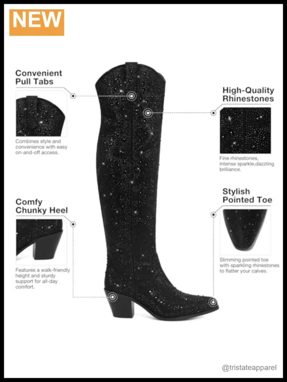 Over the Knee Cowgirl Rhinestone Boots with Block Heel